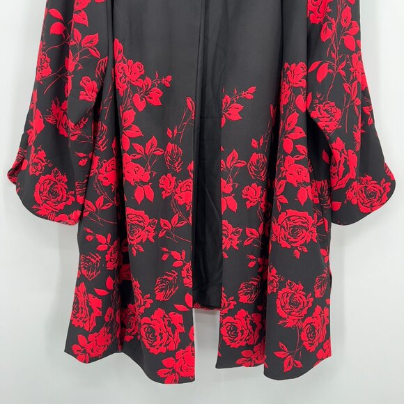 Jessica London Plus Women’s Black/Red Floral Open Front Longline Jacket  28W - Picture 3 of 12